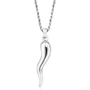 Ross-Simons Men's Sterling Silver Italian Horn Pendant Necklace. 22 inches