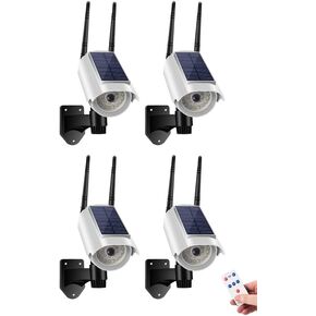 Fake Security Camera Powered by Solar Battery, Motion-Activated Floodlights, Realistic Look, Easy to Install, IP66 Waterproof, Warning Sticker Included, Pack of 4(White)