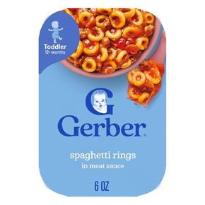 Gerber Toddler Food, Spaghetti Rings in Meat Sauce, Mealtime for Toddler