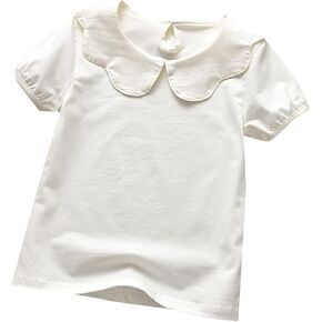 Babies, Toddlers, and Girls' Solid Short-Sleeve Tee Shirts Clothes Lapel Cotton Tee Shirts Tops Casual Summer Spring Tee White