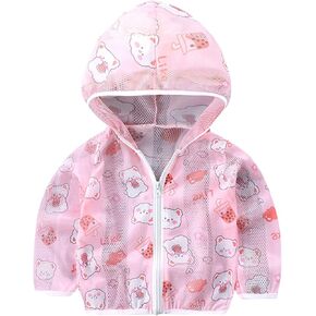Toddler Boys Girls Cartoon Sun Coat Long Sleeve Zip Rash Guard Shirt Kids Baby Hooded Outerwear for 6M~8T