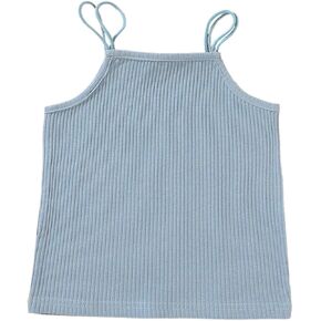 Infant Baby Toddler Girl Boy Undershirts Spaghetti Strap T-Shirt Knitted Ribbed Cotton Stretch Spring Summer Tee Shirt Blue