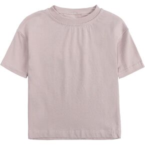 Babies, Toddlers, and Girls' Solid Short-Sleeve Tee Shirts Clothes Crewneck Cotton Shirts Casual Summer Spring Clothes Khaki