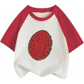 Babies, Toddlers, and Girls' Short-Sleeve Tee Shirts Clothes Cotton Pullover Tops Shirts Fashion Summer Spring Outfits Red