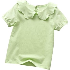 Babies, Toddlers, and Girls' Solid Short-Sleeve Tee Shirts Clothes Lapel Cotton Tee Shirts Tops Casual Summer Spring Tee Green