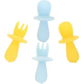 2sets Tableware Soft Spoons Forks for Self Feeding Safe Portable Utensils for Feeding Canned Food Fruit More 2pcs*2