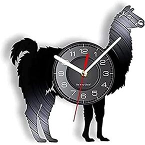 Round Wall Clock Llama Animal Decor Vinyl Alpaca Nursery Laser Cut Silhouette Wall Art Vinyl Album Re-purposed Record Clock Decorative Gift