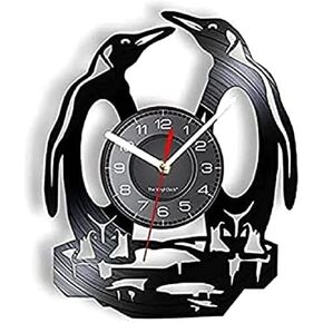 Wall Clock South Pole Penguins Wall Clock Made of Real Vinyl Record Non-Ticking Polar Animal Wall Clock Kids Nursery Decor