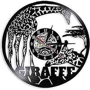Wall Clock Giraffe Wall Clock African Wildlife Zoo Amimals Carved Vinyl Wall Clock Nursery