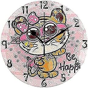 Round Wall Clock Baby Shower Cartoon Girl Round Plate Clock for Kitchen Bedroom Home Office School Decorative Gift