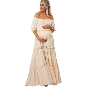 PinkBlush Off Shoulder Ruffle Tiered Maternity Maxi Dress