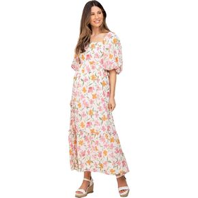 PinkBlush Floral Puff Sleeve Maternity Maxi Dress