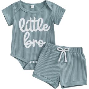 Newborn Infant Baby Boy Summer Outfit Little Bro Letter Print Stripes Romper Shorts Set 2Pcs Clothes Set 3 6 12 18M