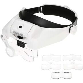 LED Illuminated Hands Free Head Magnifier with Removable Lenses Illuminated Magnifier Head Mounted for Reading, Jewelry Magnifier, Watch and Electronic Repair