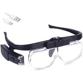 Rechargeable Forehead Magnifier with LED Light and 3 Removable Lenses for Reading, Jewelry Evaluation, Watch Repair, Microscope