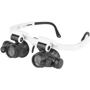 Head Mounted Magnifying Glass with LED Light, Jewelers Magnifying Glass for Close Work/Electronics/Jewellery/Repair with 4 Interchangeable Lens Groups: 7X/10X/15X/25X Microscope