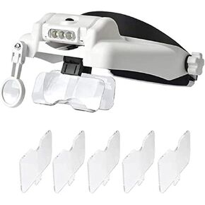 Multifunctional Magnifying Glass with 5 Replaceable Lenses LED Head Mounted Magnifier Watchmaker Repair Tool