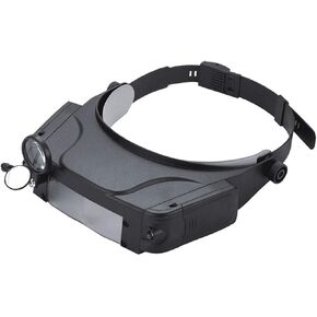 Head Mounted Magnifier with 2 LED Lights, 3 Lens Combinations, Hands Free Magnifier, for Reading and Repair