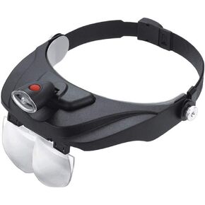 Head Mounted Magnifier with Removable LED Lights, 1.2X 1.8X 2.5X 3.5X Hands Free Reading Magnifier for Embroidery Repair