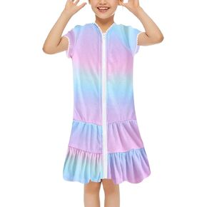 Moonker Toddler Girl Tie dye Cover Up Swimsuit Beach Dress Kids Hooded Zip Up Bathrobe Baby Toddler Girl