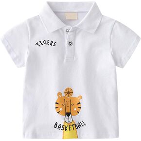 Toddler Boys Cute Pique Polo Shirt Infants Dinosaur Button Up Golf Shirts Kids Cool Collared Short Sleeve School Uniform Tops