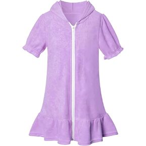 Girls Hooded Zip Terrys Coverups Swim Beach Cover Up Cotton Summer Short Sleeve Bathing Suit Hooded Girls Dress up