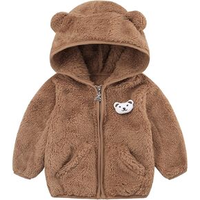 Fuzzy Fleece Jacket Toddlers Hoodies Cute Long Sleeve Zip Up Sherpa Winter Coats Girls Boys Thick Warm Outerwear