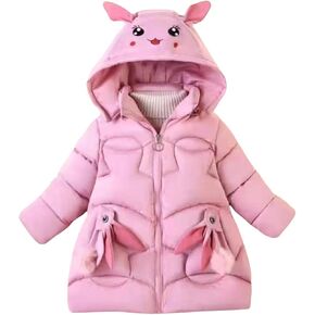 Toddler Rabbit Head Ear Hooded Down Coat Girls Cute Fall Winter Lightweight Long Sleeve Thick Padded Jacket Zipper