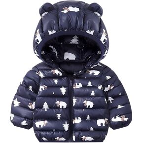 Baby Boys Girls Winter Coats Toddler Bear Ear Hooded Down Jacket Kid Warm Puffer Coat (Navy, 18-24 Months)