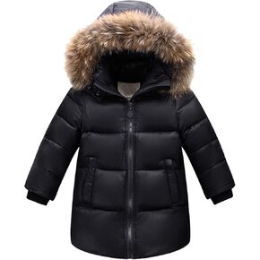 Baby Medium-Length Hooded Down Solid Colour Thickened Coat Fall Winter Long Sleeve Jacket with Pocket for Girls Boys