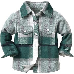 Toddler Long Sleeve Plaid Jacket Boys Girls Button Down Flannel Thick Shirt Fall Winter Warm Coat for Kid Unisex
