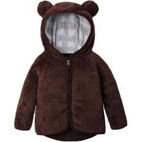 BILIKEYU Baby Toddler Boys Girls Fleece Zip Up Jacket Long Sleeve Solid Color Cute Hooded Fuzzy Winter Outwear