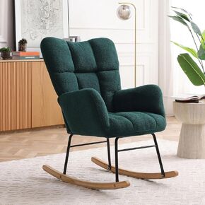 HANXIN Rocking Chair Nursery, Teddy Upholstered Glider Rocker with High Backrest, Reading Chair Modern Rocking Accent Chairs Glider Recliner for Living Room, Bedroom and Offices (Beige)