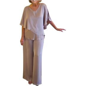Womens 2 Pieces Satin Set Casual Loose Fit Flowy Summer V Neck Short Sleeve and Long Pants Wedding Guest Dressy Sets