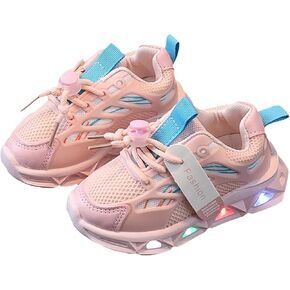 Baby Infant Leather Mesh Lights up Sneakers Lace Breathable First Walking Sport Shoes Toddler Non Slip Casual Sneakers