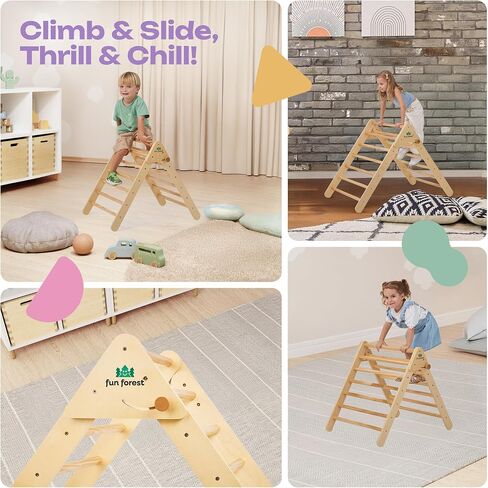 Fun Forest Pikler Triangle | Real Beech Wood Montessori Ladder | Foldable Montessori Climbing Set for Toddler | Climbing Toys Indoor | Climbing Toys for Toddlers 1-3 Inside (Medium) in Saudi Arabia