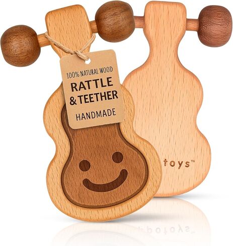 عربات Hippotoys يدويًا خشبيًا خشبيًا ، لعبة Beaby Baby Conthing - حشرجة الطفل الممتازة لمدة 6-12 شهرًا مع الخشب الطبيعي بنسبة 100 ٪ - حشرجة الموت التفاعلية Montessori للتنمية الحسية - هدية مثالية للحديدين الجدد in Kuwait