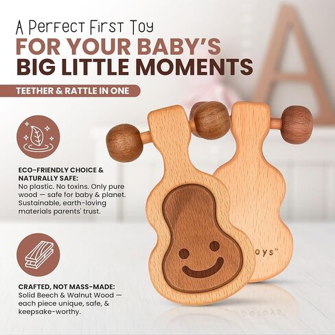 عربات Hippotoys يدويًا خشبيًا خشبيًا ، لعبة Beaby Baby Conthing - حشرجة الطفل الممتازة لمدة 6-12 شهرًا مع الخشب الطبيعي بنسبة 100 ٪ - حشرجة الموت التفاعلية Montessori للتنمية الحسية - هدية مثالية للحديدين الجدد in Kuwait
