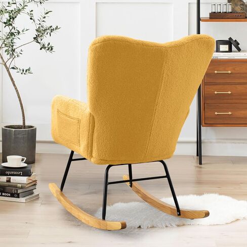 Nursery Rocking Chair Teddy Upholstered Padded Seat Rocking Chair High Backrest Glider Accent Chair for Bedroom Office Living Room (Pink) in Saudi Arabia