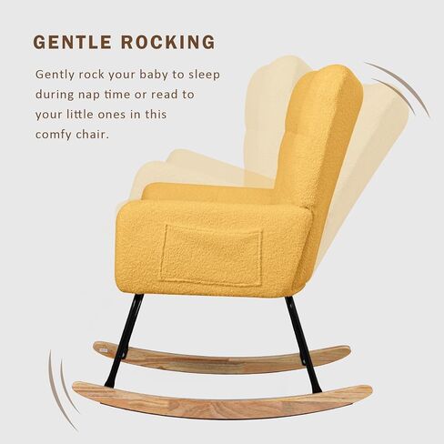 Nursery Rocking Chair Teddy Upholstered Padded Seat Rocking Chair High Backrest Glider Accent Chair for Bedroom Office Living Room (Pink) in Saudi Arabia