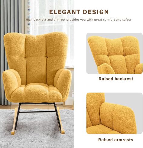 Nursery Rocking Chair Teddy Upholstered Padded Seat Rocking Chair High Backrest Glider Accent Chair for Bedroom Office Living Room (Pink) in Saudi Arabia