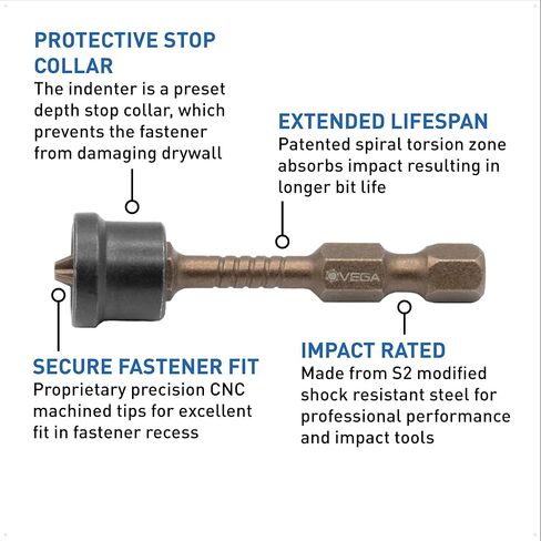 مؤثرات effectech phillips #2 drywall - 2 "2" Drywall Screw Setter Bit مع setter عمق المسمار indenter - 3 حزمة in Kuwait