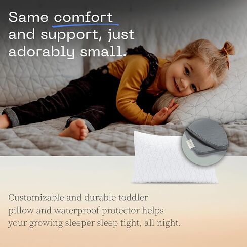 Coop Home Goods Original Adjustable Toddler Pillow and Ultra-Tech Waterproof Protector White Bundle, Breathable Mini Pillow for Kids with Adjustable Support and Premium Memory Foam in Saudi Arabia