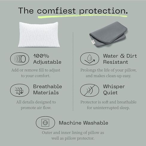 Coop Home Goods Original Adjustable Toddler Pillow and Ultra-Tech Waterproof Protector White Bundle, Breathable Mini Pillow for Kids with Adjustable Support and Premium Memory Foam in Saudi Arabia