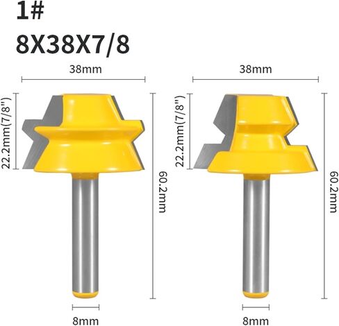 2PCS Lock Miter Tenon Router Bit Woodworking Milling Cutter for Wood Face Mill(8x38x23) in Saudi Arabia
