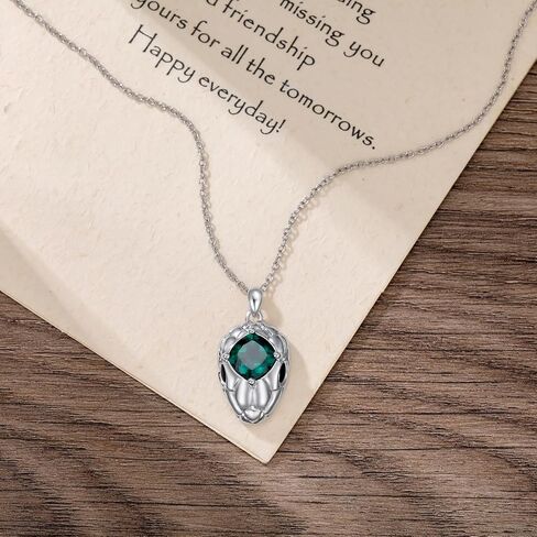 Gnteey Laboratory Grown Emerald Necklace 925 Sterling Silver 9x6 mm Oval Emerald Owl Pendant Necklace for Women in Saudi Arabia