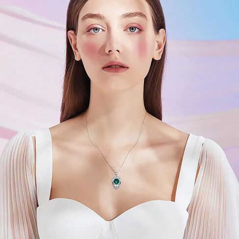 Gnteey Laboratory Grown Emerald Necklace 925 Sterling Silver 9x6 mm Oval Emerald Owl Pendant Necklace for Women in Saudi Arabia