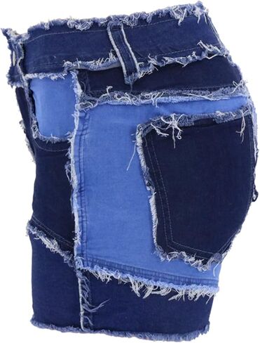 Jeke-DG Womens Mid Rise Respressy الجينز الجينز بلوك ساق الساق الخام دنيم شورتات خام متوترة in Kuwait