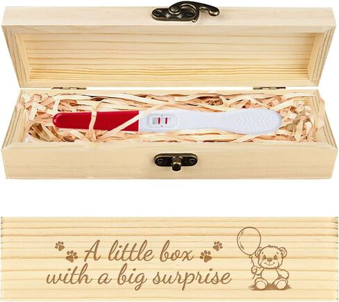 CHGCRAFT Pregnancy Test Keepsake Box Feet Angel Wings Wooden Pregnancy Announcement Gifts Box with Raffia Ribbon and Lock Announcement Gifts for Dad Husband, 8x2x1.2inch in Kuwait