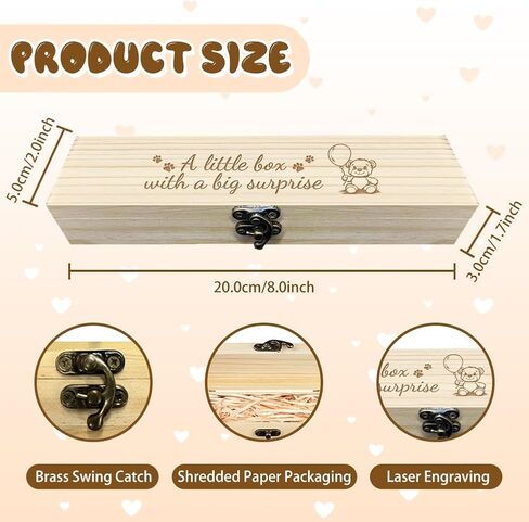 CHGCRAFT Pregnancy Test Keepsake Box Feet Angel Wings Wooden Pregnancy Announcement Gifts Box with Raffia Ribbon and Lock Announcement Gifts for Dad Husband, 8x2x1.2inch in Kuwait